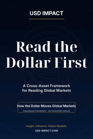 Navy and gold cover for Read the Dollar First by USD Impact.